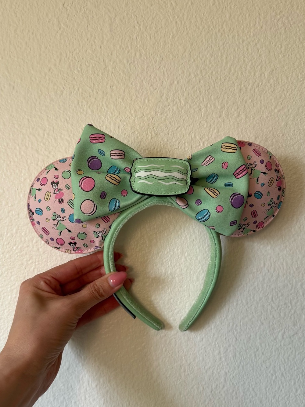 Loungefly Macaron Print Minnie Ears Headband in Mint & Pink, Disneyland